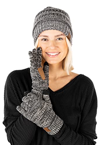 Image of Funky Junque Women's Beanie & Touchscreen Gloves Set - Soft 100% Acrylic Knit Winter Hat and Gloves, Cozy Cold Weather Gift