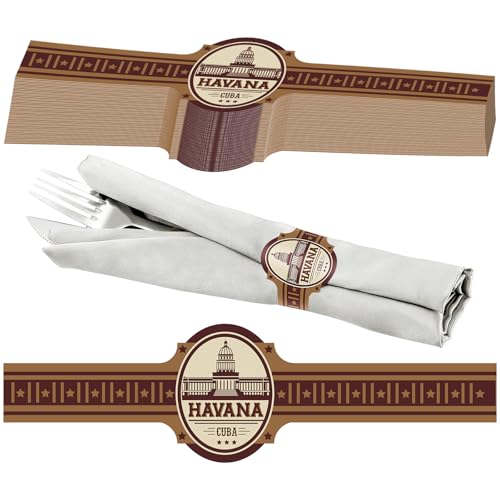 Gandeer Cuban Cigar Wrapper Napkin Rings 48 Pack Tableware Wraps Bands Self Adhesive Paper Napkin Rings Havana Party Supplies Dinner Table Decoration