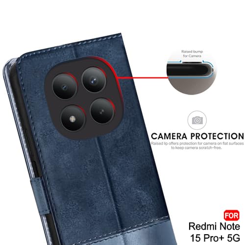 Image of TheGiftKart Flip Back Cover Case for Mi Redmi Note 15 Pro Plus 5G | Dual-Color Leather Finish | Inbuilt Stand & Pockets | Flip Back Case Cover for Redmi Note 15 Pro+ 5G (Faux Leather, Blue & Sky)