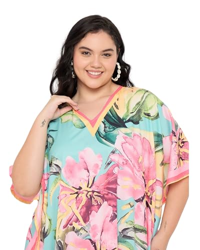 Image of Gypsie Blu Women Plus Size Kaftan Dress Beach Cover Up Maxi Dresses for Women, V-Neck Kimono Sleeve 1X-3X