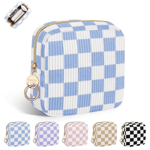 Playexen Corduroy Mini Makeup Bag, Small Cosmetics Bag for Purse, P-Blue