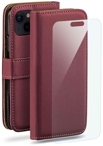 Housse iPhone 15 Plus bordeaux avec support vidéo et fente pour carte
