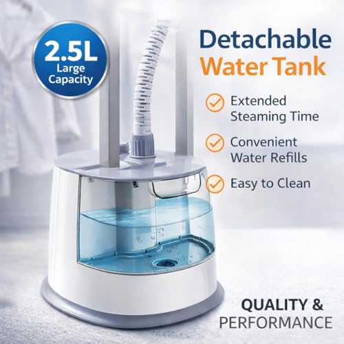 Image of Portable Garment Steamer 2000W with Adjustable Hanger Stand, Fast Heat-Up Clothes Steamer, Large Water Tank, Wrinkle Remover for Dresses, Shirts, Curtains and Fabrics and Home Use