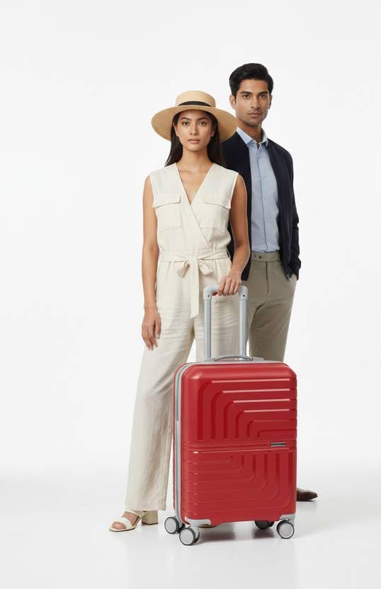 Image of Pro 8 Wheels Set of 2 (Cabin + Medium) Trolley Bags, Hard Case Polypropylene, 360º Wheeling Luggage for Men & Women, Suitcase for Travel, Trolley Bags for Travel (Red)