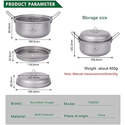 Boundless Voyage Multifunctional Titanium Steamer Pot with Frying Pan and Vented Lid Outdoor Camping Backpacking Kitchen