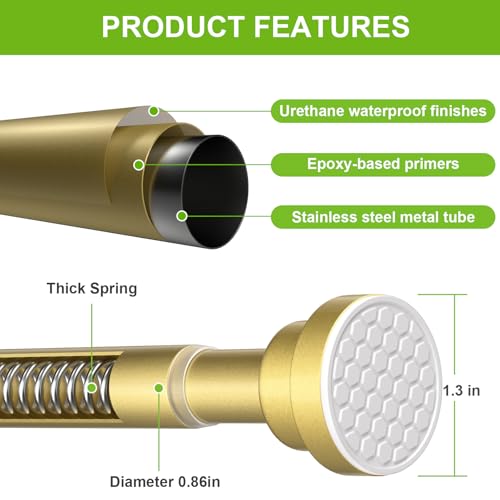 Image of Tension Curtain Rod 30-64 Inch Curtain Rods No Drilling Gold Tension Spring Rod Adjustable Curtain Rod Expandable Shower Pressure Tension for Windows Closet Doorway