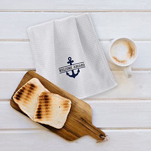 Ohsul Welcome Aboard Boat Anchor Highly Absorbent Beach Towels Kitchen Towels Bath Towels,Navy Blue Anchor Guest Towels Hand Towel For Bathroom Kitchen Hotel Gym Spa Decor,Ocean Lovers Men Boys Gifts #TOP4