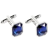 2 PCS Silver Cufflinks for Men with Blue Stone, Mens Cufflinks for Classic Square Deep Blue, Shirt Accessories Cuff Links Mens Suitable for Dating and Party Occasions