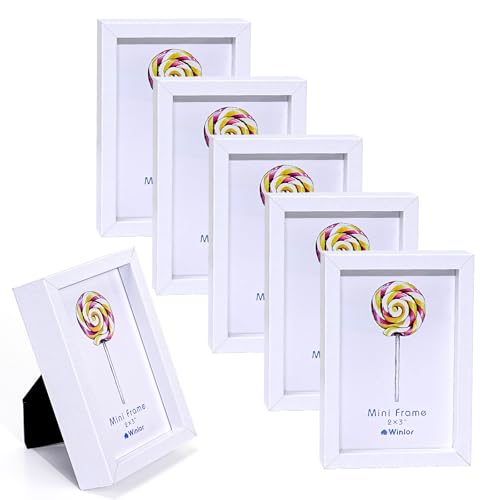 Winlor Small Picture Frames, Mini Size Baby Photo Frame, 2x3'', Set of 6, For Tabletop Home Decor, Polaroid Picture Frame with Soft Magnet, Cute Refrigerator Magnets, White