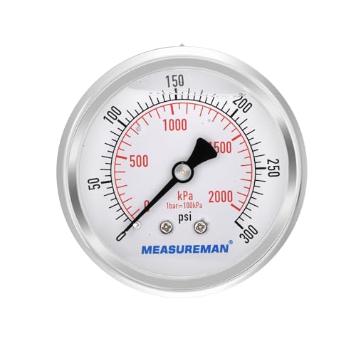 Manomètre 0-300 psi rempli de liquide pour compresseur eau et air cadran 6,3 cm