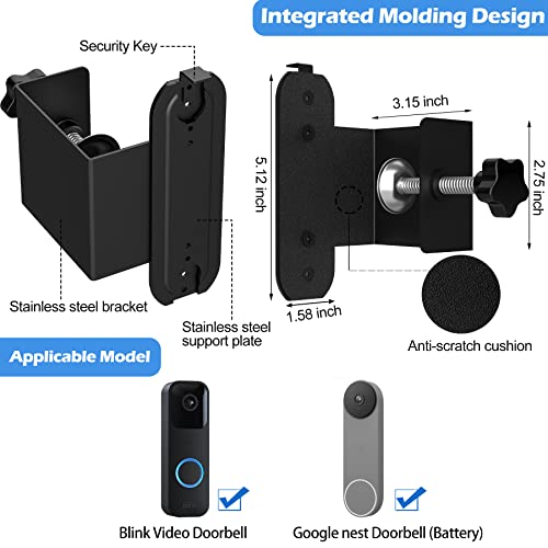 Taskalo Anti-Theft Video Doorbell Mount Compatible With Blink & Google Nest Doorbell(Battery), Adjustable No-Drill Doorbell Mounting Bracket Holder, Not Block Doorbell Sensor(Black) #TOP1