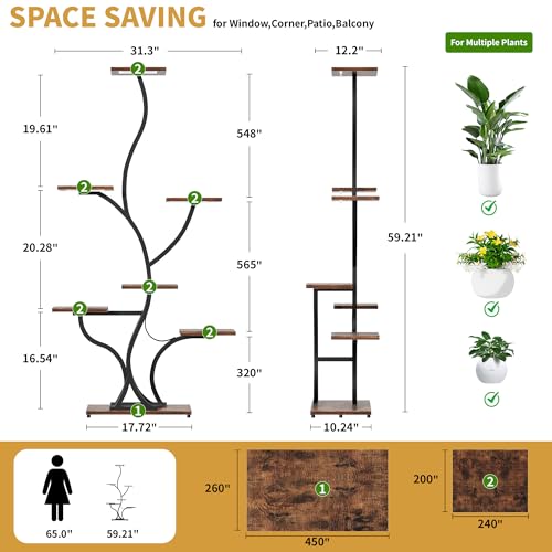 Image of JUSTOGO 7 Tier Plant Stand with Grow Lights, Tall Indoor Plant Shelf | 7 Tiered Shelf for Multiple Plants, Full-Spectrum Grow Lights, 59 inch Corner Design for Small Spaces, For Patio, Home Decor
