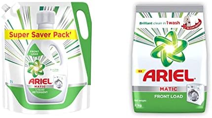 Ariel Matic Liquid Detergent Front Load Refill Pouch, 2 Litre & Ariel Matic Front Load Detergent Washing Powder - 2 kg
