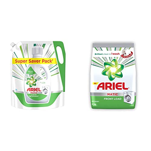 Image of Ariel Matic Liquid Detergent Front Load Refill Pouch, 2 Litre & Ariel Matic Front Load Detergent Washing Powder - 2 kg