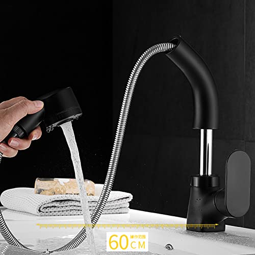 Robinet d'évier de salle de bain noir mitigeur eau chaude froide laiton - 2