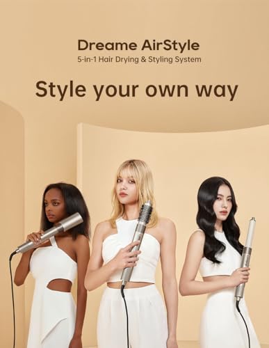 Image of Dreame AirStyle, 5-in-1 Hair Drying & Styling System for Curling, Smoothing, and Volumizing, 1200 Watts, Gold