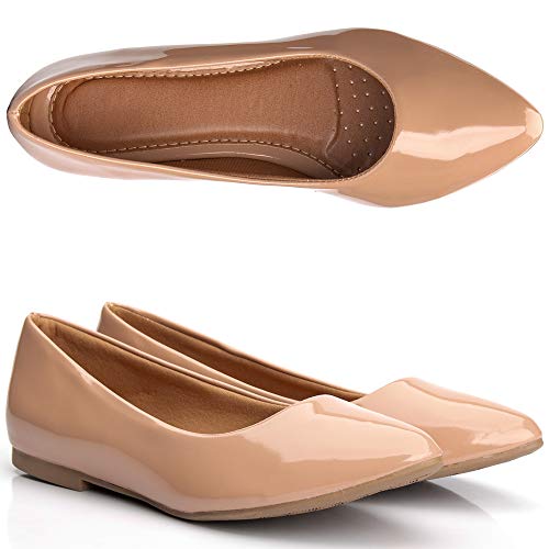 Sapatilha Feminina Basic Lisa Bico Fino Nude Verniz Cor:Bege;Tamanho:40;Gênero:Feminino