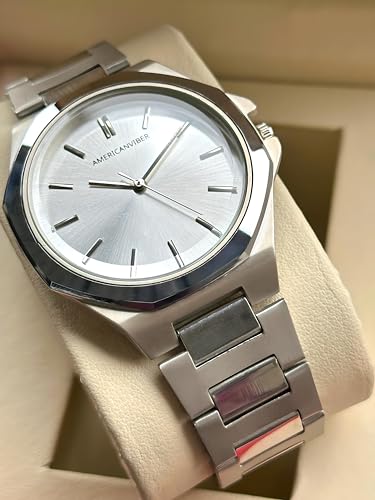 Image of AMERICANVIBER Dual Tone Stainless Steel Strap Men's Wrist Watches Classic Minimalist Bar Scale Dial Analog Wrist Watch for Men