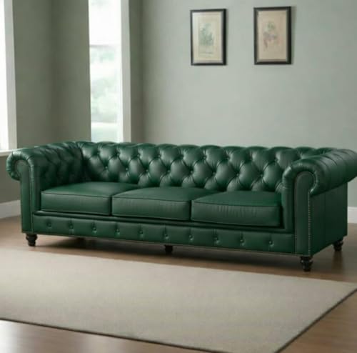 Image of Modern Classic Design Leatherette Luxury Chester Sofa Set with Button Tufted, Sofa for Living Room Home, Office, Hotle and Lobby, Living Room Set (Green, 3+2+1=6 Seater Sofa)