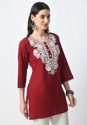 Image of Women's Rayon Kashmiri Embroidered Short Kurti | Stylish and Comfortable Kashmiri Short Kurti Tops for Casual Or Special Occasions | Pack of 2 Combo |