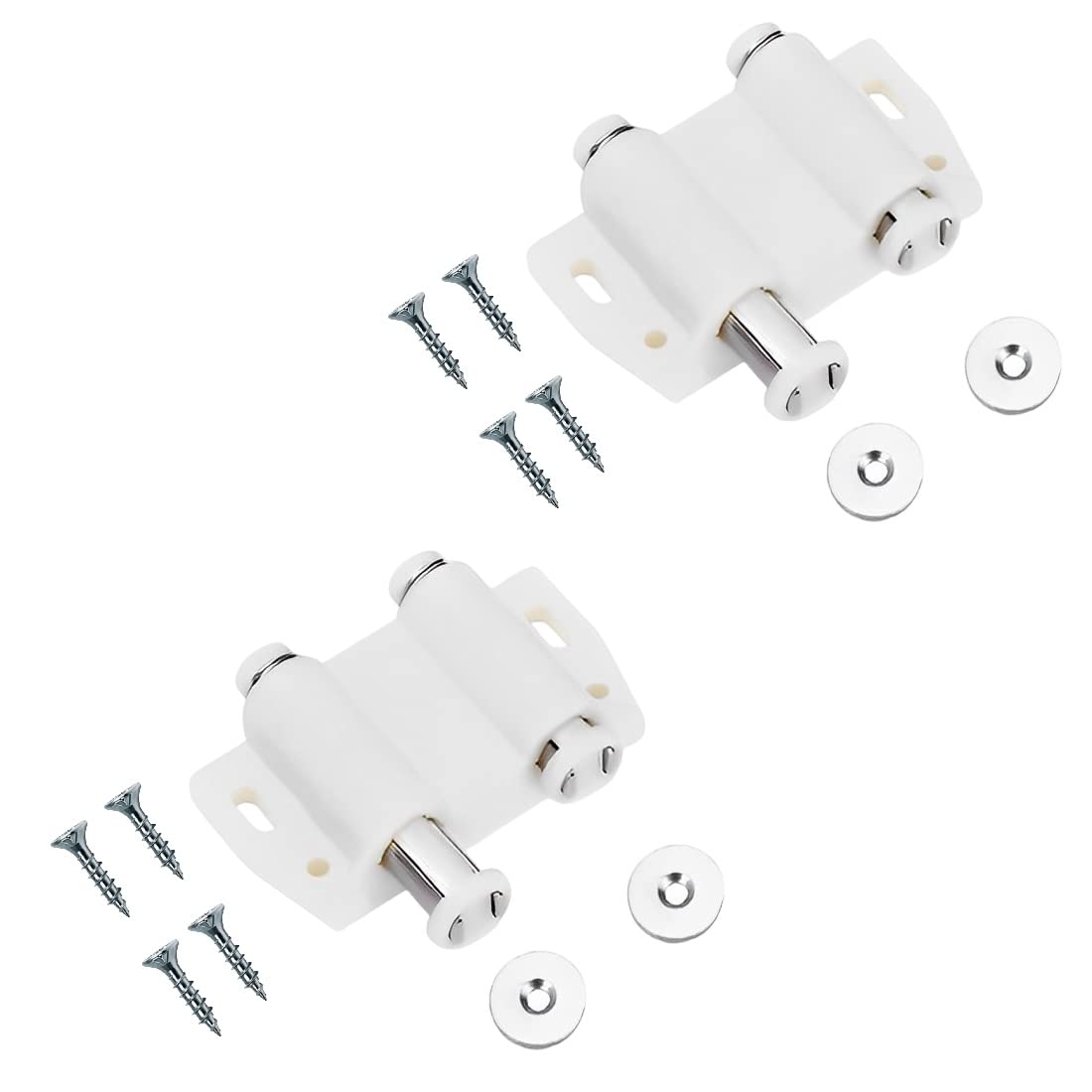 Terf White Terf® Push To Open Door Catch Double Magnetic Pressure Touch Release Catches Latch For Open And Close The Door With A Single Push Including Fixing Screw - Pack Of Size 2