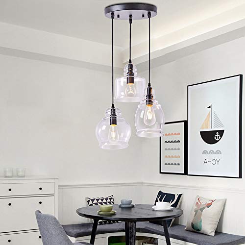 Wellmet Pendant Lights Kitchen Island Chandelier Globes Glass, 3 Lights Modern Linear Barn Hanging Pendant Lighting for Dining Room, Cluster Ceiling Lighting Fixture for Foyer - Image 9