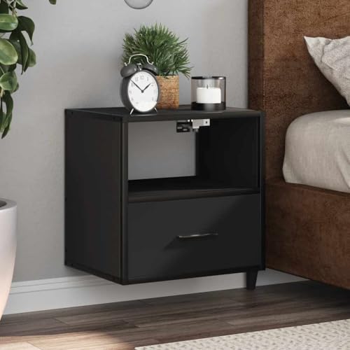 Runheo Juego de 2 mesitas de noche de pared, color negro, 40 x 31 x 39,5 cm, mesa auxiliar flotante de madera con cajón para dormitorio, salón