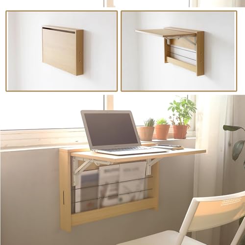 Table pliante murale en bois avec étagère de lecture pour ordinateur - 2