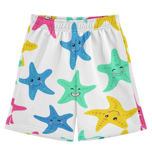 J JOYSAY Cartoon Starfish Happy Boys Athletic Shorts Kids Youth Casual Shotrs with Elastic Waistband Pockets