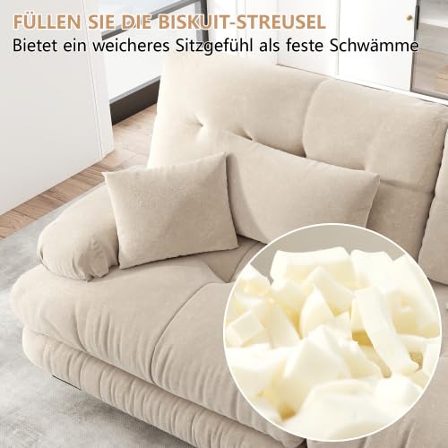 Modułowa sofa z funkcją spania w kształcie litery L z 1 otomaną 3-osobową – kanapa chmurowa z szenilą, bezboneless sofa z funkcją spania i 4 poduszkami, różne kolory 313 x 145 x 81 cm