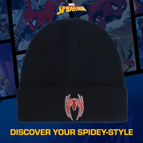 Image of Marvel Spider-Man Beanie Hat, Blue, One Size | Soft, stretchy fabric for a cozy, comfortable everyday fit.