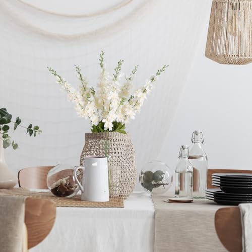INSUNSIX 6PCS Champagne Silk Flowers Artificial Delphinium 33" Long Stem Flowers for Tall Vase Ivory White Faux Flowers for Wedding Centerpieces for Home Decor Indoor (Champagne)
