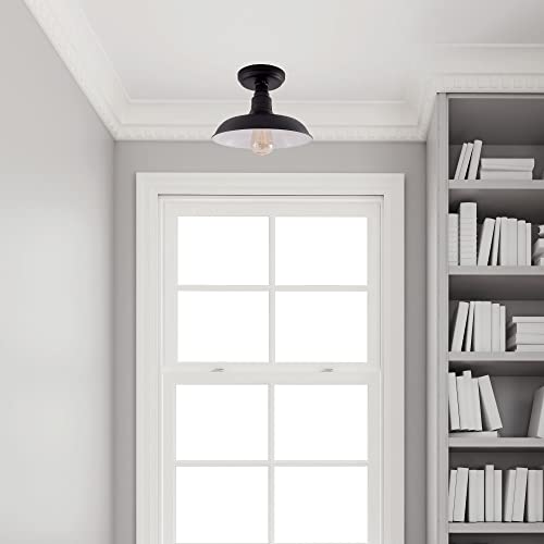 Image of Design House 588525 Kimball Industrial Farmhouse 1-Light Indoor Dimmable Semi-Flush Ceiling Mount Light with Metal Shade for Kitchen Hallway Dining Room Bedroom, Matte Black