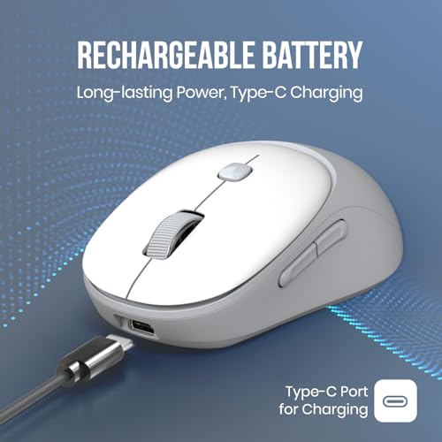 Image of Portronics Toad Neo Wireless Bluetooth Mouse with Dual Wireless Connectivity (BT + 2.4 GHz), Rechargeable Battery, Forward & Back Button, Multi-Device Pair, Upto 3200 Dpi Sensitivity(White)