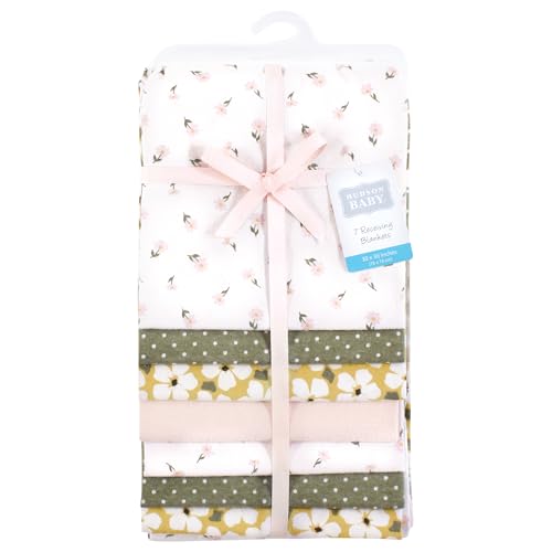 Image of Little Treasure Hudson Baby Cotton Poly Flannel Receiving Blankets Multipack, Sage Green Floral, 30x30 inches