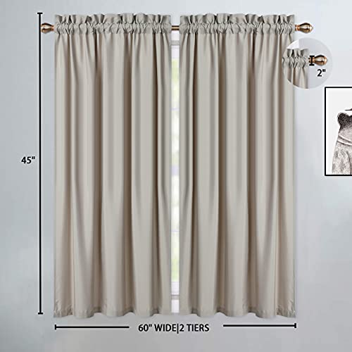 Caromio Kitchen Curtains 45 Inch Length, Short Cafe Curtains Window Tier Curtain With Embossed Dots, Premium Seersucker Microfiber Waterproof Fabric Bathroom Curtains(Taupe, 30" W X 45" L, Set Of 2) #TOP7