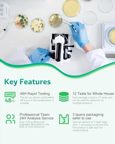 Image of Mold Test Kit for Home - 12 Simple Detection Tests for HVAC, Surfaces & Indoor Air Quality, DIY Black Mold Detector Testing kit at Home, with Detailed Identification Guide & Free Lab Analysis