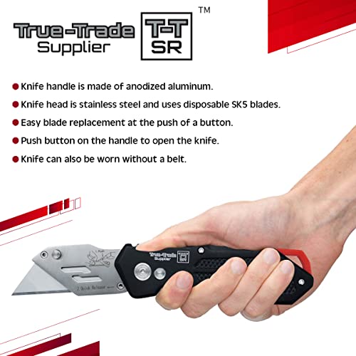 Folding Utility Knife Heavy Duty With Knife Maintenance Tool Holster Nylon Pouch Belt Clip Stainless Steel Box Cutter Knife Carry Case Utility Knife & Clip Roofing Knife One Year Manufacturer Warranty #TOP6