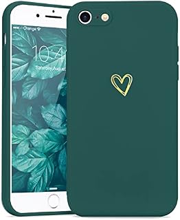 Wirvyuer Compatible with iPhone 7 iPhone 8 iPhone SE 2020 iPhone SE 2022 Phone Case for Girls Women Silky Soft Protective Shockproof Silicone Case with Cute Gold Heart Pattern Design Green Cover
