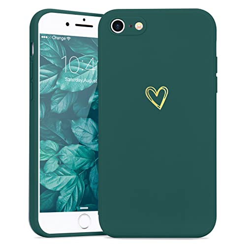 Wirvyuer Compatible with iPhone SE Case 2022/2020, iPhone 8 iPhone 7 Phone Case for Women Girls Silky Soft Protective Shockproof Silicone Phone Case with Cute Heart Pattern Design, Green