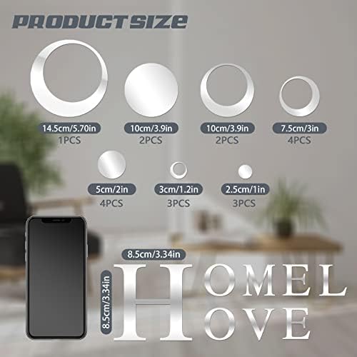ANOTHEEE 27 Pieces Acrylic 3D Mirror Wall Stickers Home Sign & Love Letters and Round Shaped,DIY Removable Wall Sticker Decal Acrylic Mirror Setting for Home Living Room Bedroom Decor