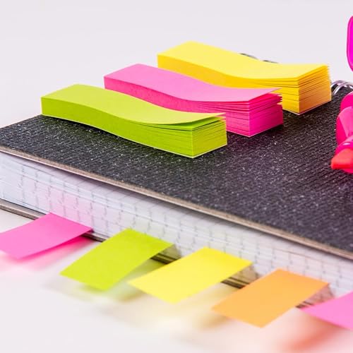 Image of CUBIC Prompt Neon Sticky Note Pad|Three Colour Neon Page Marker | 2.5cm x 7.5cm (1 inch x 3 inch) Pack of 2 | 150 Sheets Each | Fluorescent Colors | Easy Peel & Stick | Organize Notes & Reminders