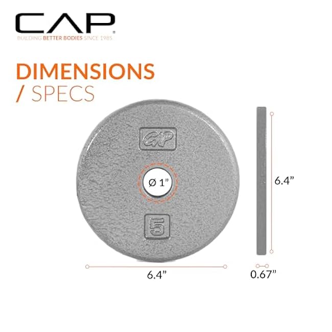 CAP Barbell Standard 1-Inch Cast Iron Weight Plates - Singles & Sets | 1.25-50 lbs | Multiple Options