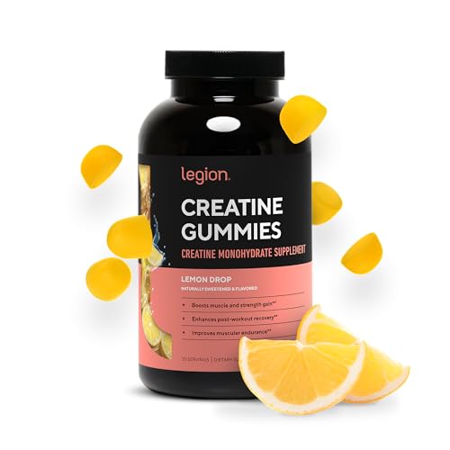 Legion Athletics Creatine Gummies for Women & Men - 5000mg - Sugar-Free - 90 Gummies - Natural Lemon Flavour - Vegan-Friendly Creatine Monohydrate Supplement 1 Month Supply - Non-GMO & Gluten-Free