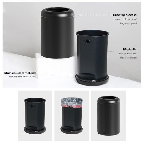 Image of 8L /2.1gal Black Bathroom Trash Can,Small Bedroom Garbage Can,Open Top Trash Can for Bathroom,Powder Room,Bedroom,Office (Black)