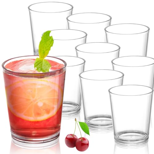 Noamus Paquete de 9 vasos acrílicos, vasos de agua de plástico irrompible de 12 onzas, vasos reutilizables transparentes a prueba de roturas, juego de vasos de whisky para cocina de fiesta, té helado,