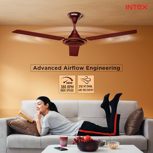 Image of Intex Aero Jet 1200MM Ceiling Fan with High Speed 380 RPM | 210 CMM Air Delivery, Double Ball Bearing Motor | Rust Proof Body, Inverter Compatible | Low Noise Operation, 24 Month Warranty (Rich Brown)