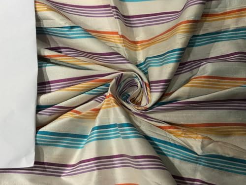 Tissu Dupioni à rayures multicolores 137 cm pour couture et design d'intérieur unique