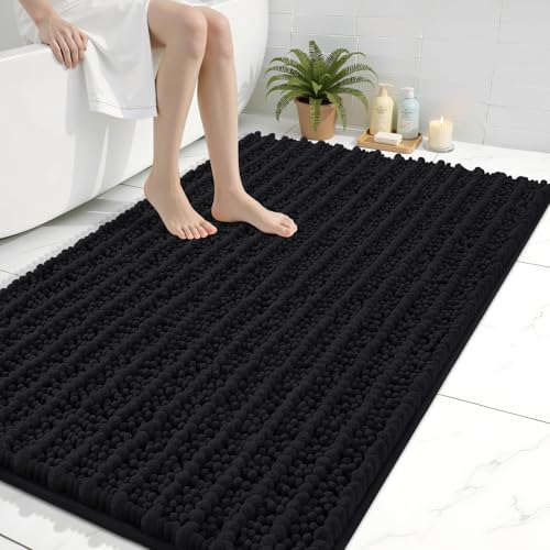 Image of Arotive Luxury Large Bathroom Rugs 40x32, Extra Soft Thick Absorbent Shaggy Chenille Bath Rugs, Machine Wash Dry, Bath Mats for Bathroom Floor, Tub and Shower, Home Decor Accessories, Black