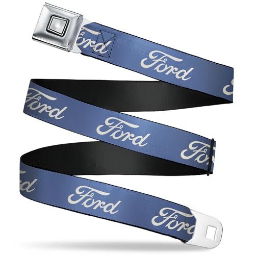 Ford Belt, Seatbelt Buckle Belt, Ford Script Blue White, 34 to 52 Inches